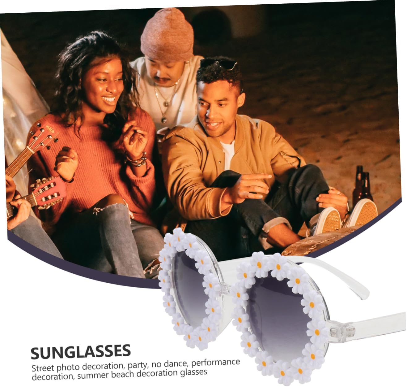 VALICLUD Flower Decorated Sunglasses Gradient Lenses for Women UV Protection Party Eyewear Hawaiian Style Funny Sunglasses for Picnic and Vacation