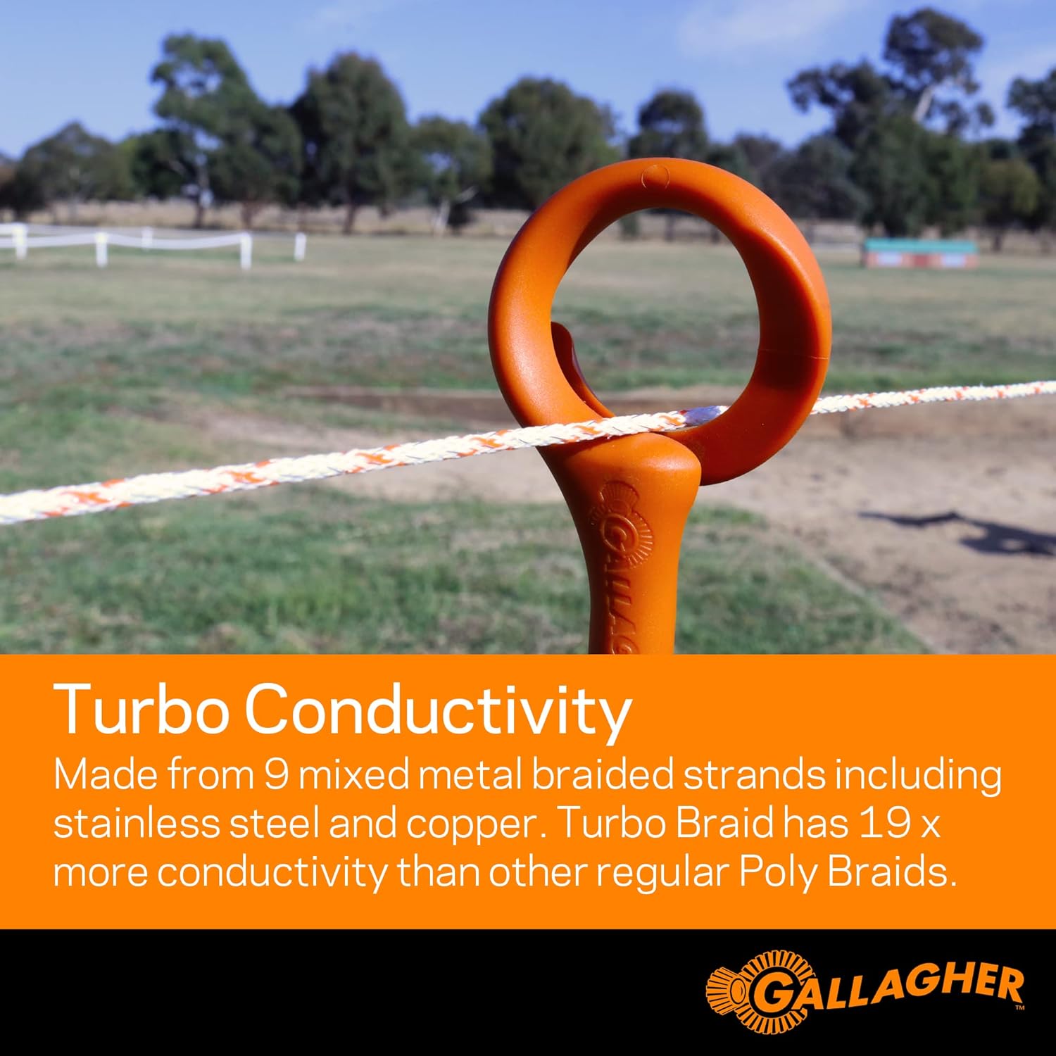 Gallagher 3/16" Electric Fence Rope for Horses | Heavy Duty Braided Electric Horse Fence | High Conductivity Turbo Braid | 656ft Roll for Portable & Semi Permanent Fencing