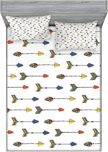 Miniatura 168 de Ambesonne Juego de sábanas bajeras y fundas de almohada, dibujos de aviones antiguos, vuelos clásicos con fechas, estilo vintage, diseño nostálgico,