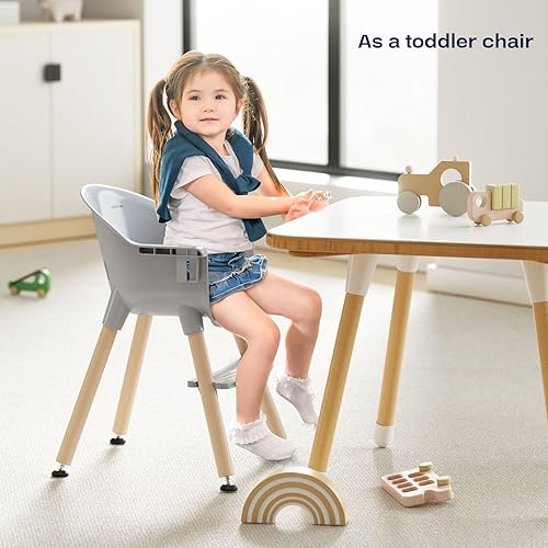 Miniatura 10 de Fodoss Silla alta de madera 3 en 1 para bebés y niños pequeños, silla alta convertible fácil de limpiar, diseño moderno para Comer De Bebe