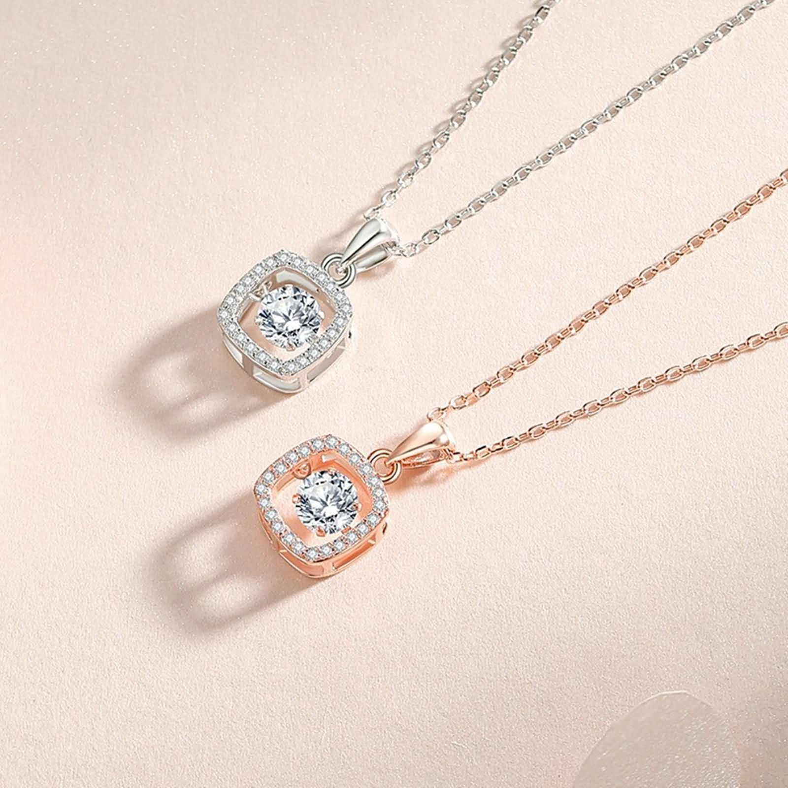 Collares para mujer de oro blanco de 9 K/14 K/18 K, cuadrados huecos y redondos con diamante creado de 0,5 quilates y moissanita, collares con colgante de plata para mujer