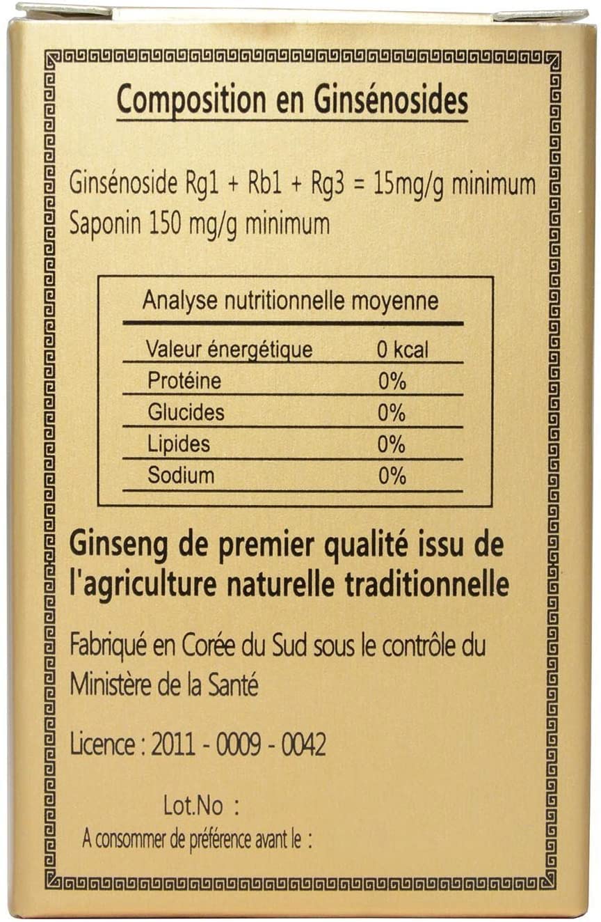 GINSENG ROUGE Coréen 50G EXTRA GOLD - Extrait Concentré 6 ans d'âge - Saponine Supérieur à 150mg [Ginsenosides Rg1+Rb1+Rg3 = 15mg/g mini] par Santé Nat