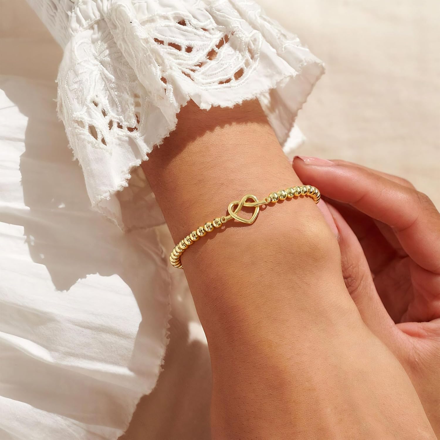 Gold Bracelets for Women 14K Gold Beaded Bracelets Stackable Bracelets for Women Gold Charm Bracelet Non Tarnish Gold Jewelry for Women Trendy - Image 3