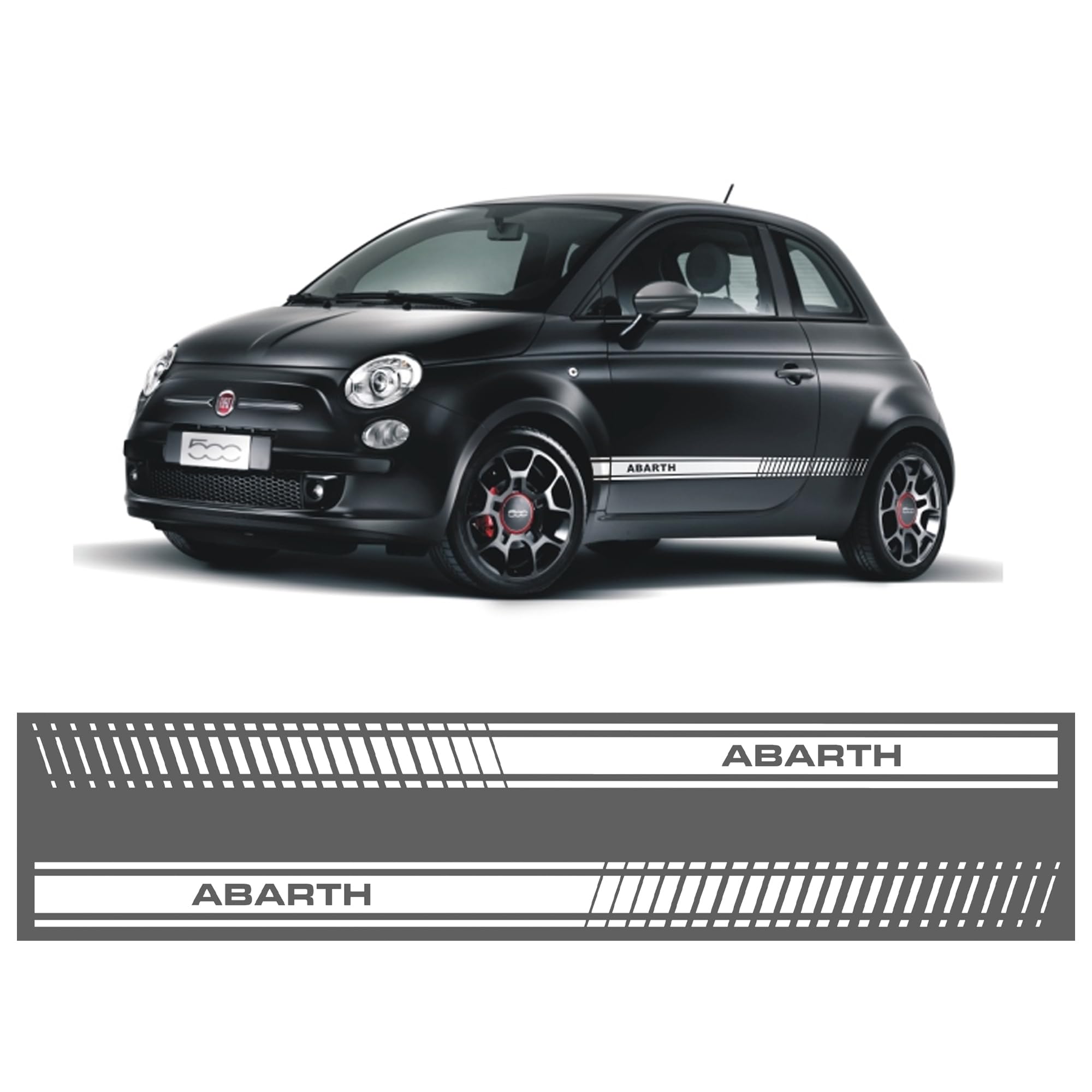 Kit Adesivi Laterali per Fiat 500 Abarth 595 Grafiche Strisce Fiancate Fasce Sotto Porta Decorazione Auto Tuning Nere Bianche Rosse Argento Oro (Bianco)