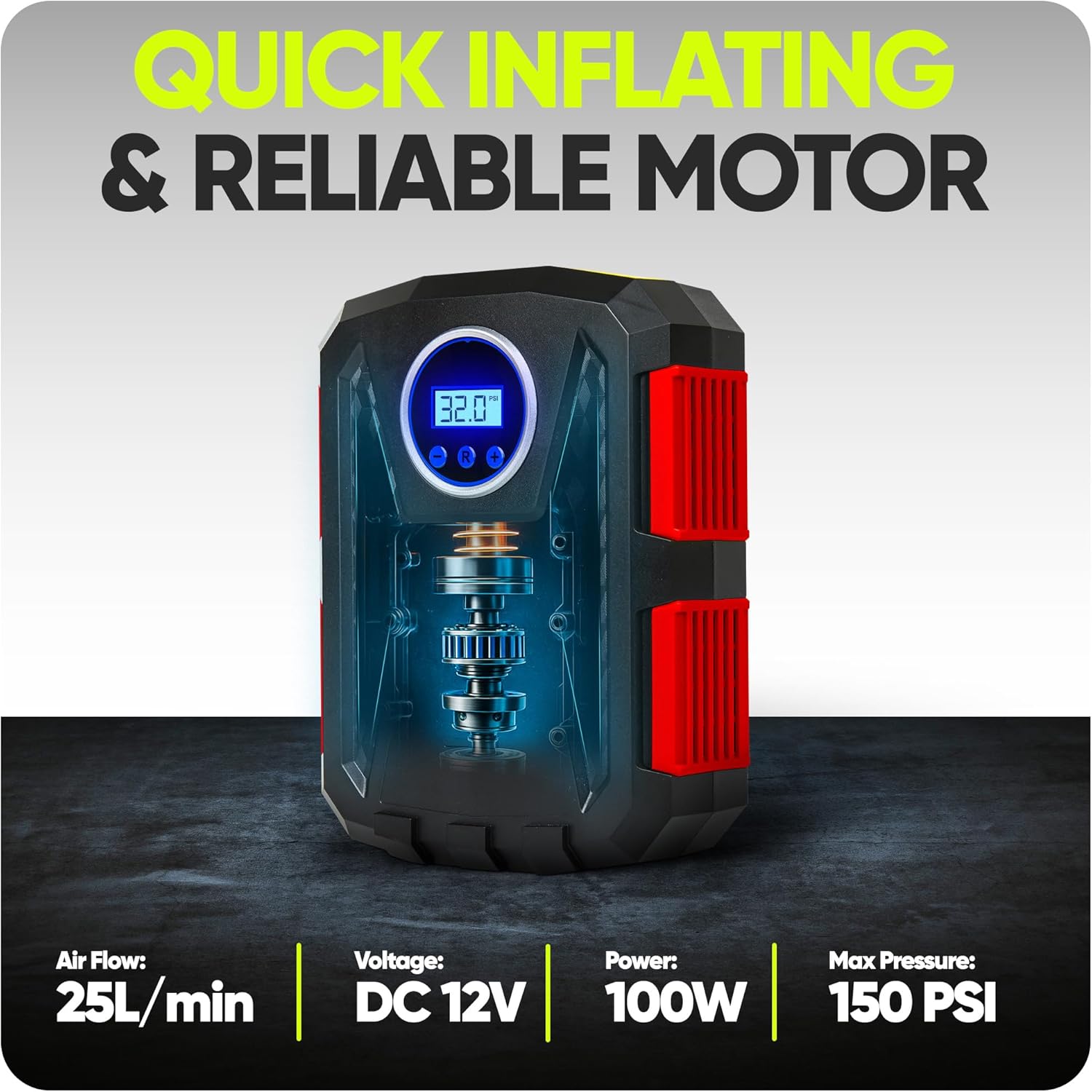 FORTEM Tire Inflator Portable Air Compressor, Air Pump for Car Tires and Bikes, Car Tire Pump w/Auto Shut Off, 150 PSI, 12V DC, LED Light, Carrying Case, for Men, Women