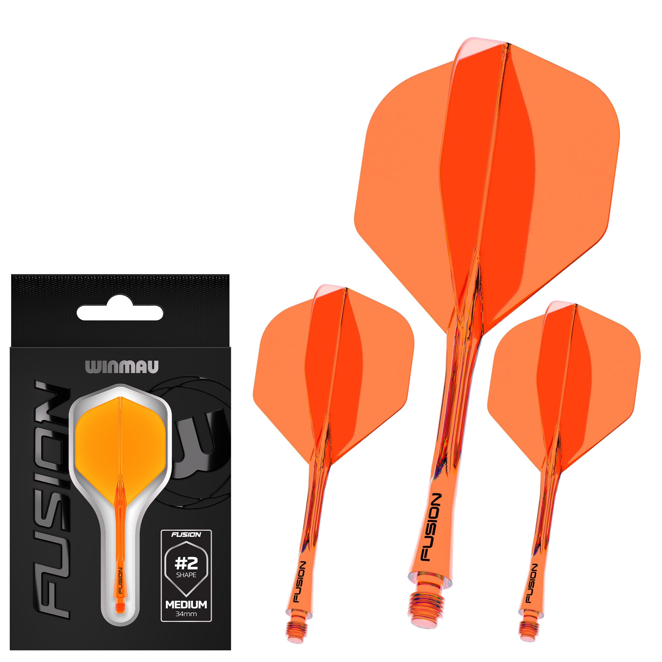 WINMAU Darts Fusion Integrated Flight & Shaft System - No.2 Shape and Design - Available in Short, Intermediate & Medium - Available in Variety of Colours