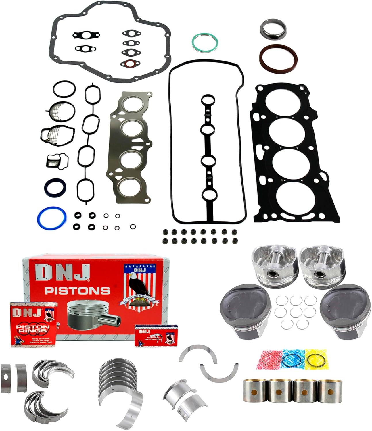 DNJ EK932 Engine Rebuild Kit for 2007-2015 Pontiac, Scion, Toyota Camry, Corolla, Matrix 2.4L L4 16V DOHC 2362cc