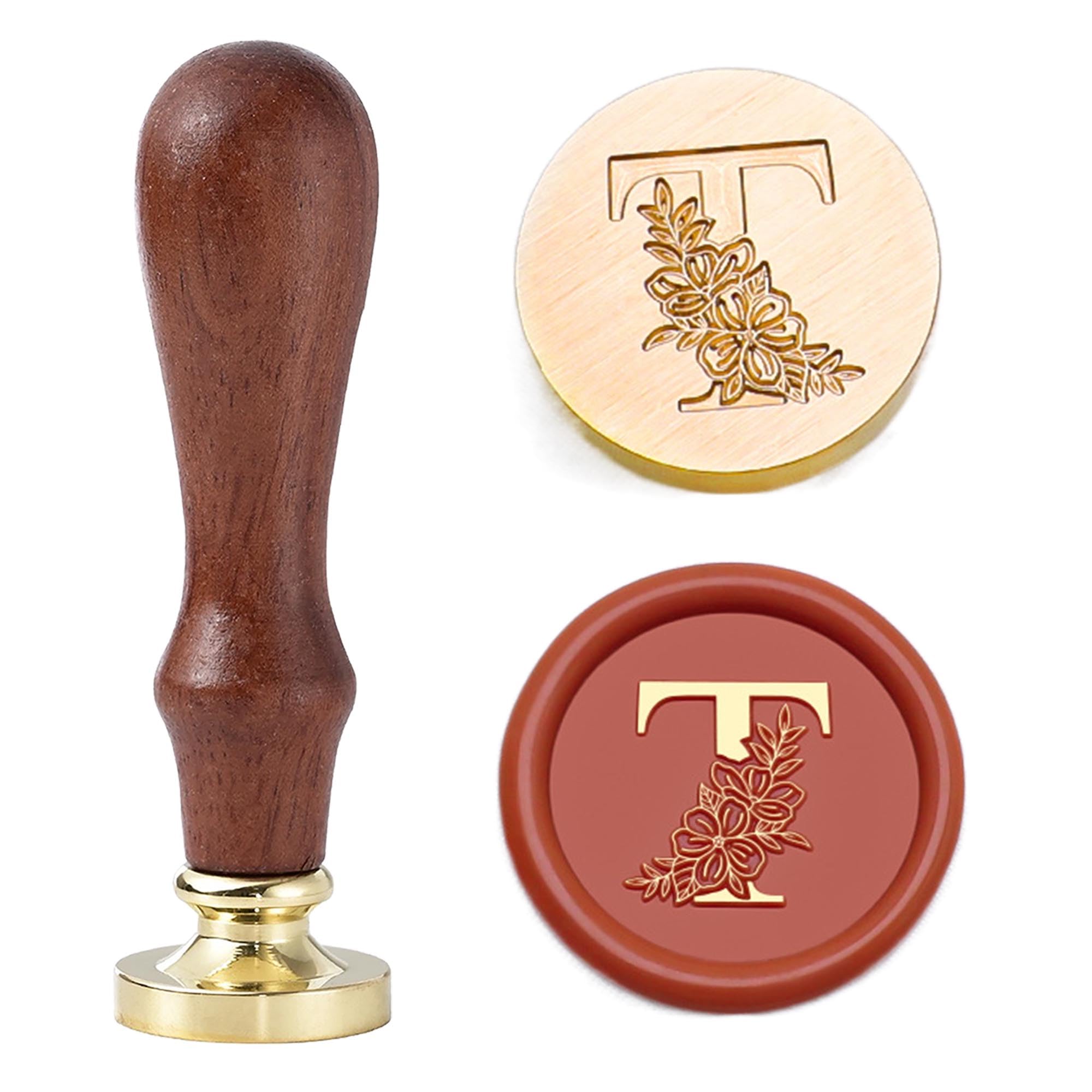 Statice Letter T Wax Seal Stamp - Initial Sealing Wax Stamp with Flower,0.98 inch/25mm Brass Alphabet Graphic Stamp for Envelopes,Invitations or Valentine's Day Gifts
