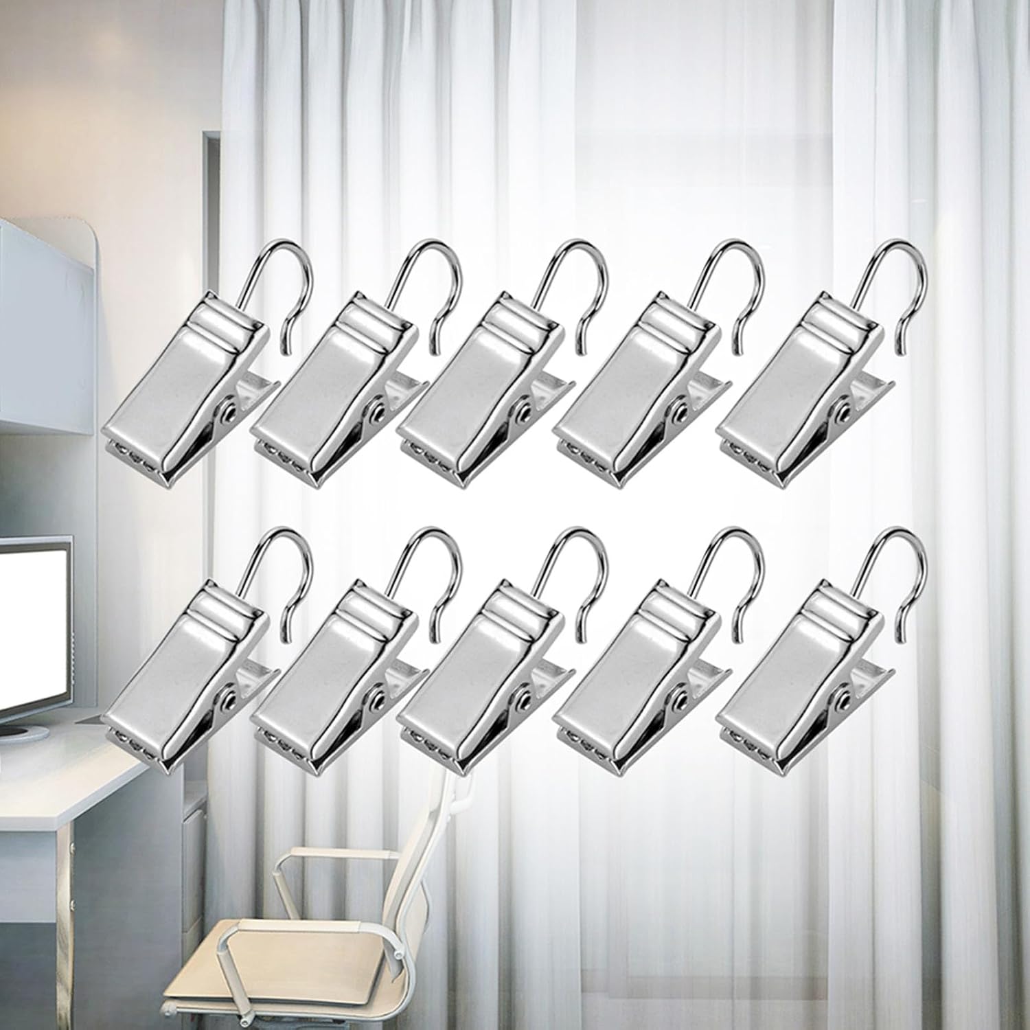 120pcs Silver Metal Curtain Clips Hooks Rustproof Shower Clips for Hanging Lights Photos and Decorations Home Party and Outdoor Use