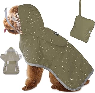 SlowTon Dog Raincoat - Lightweight Wearable Hooded Raincoat, Waterproof Jacket with Reflective Stripes, Adjustable Sleeveless Poncho for Small, Medium and Large Dogs