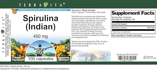 Miniatura 3 de Espirulina (India) - 450 mg (100 Cápsulas, ZIN 521440)