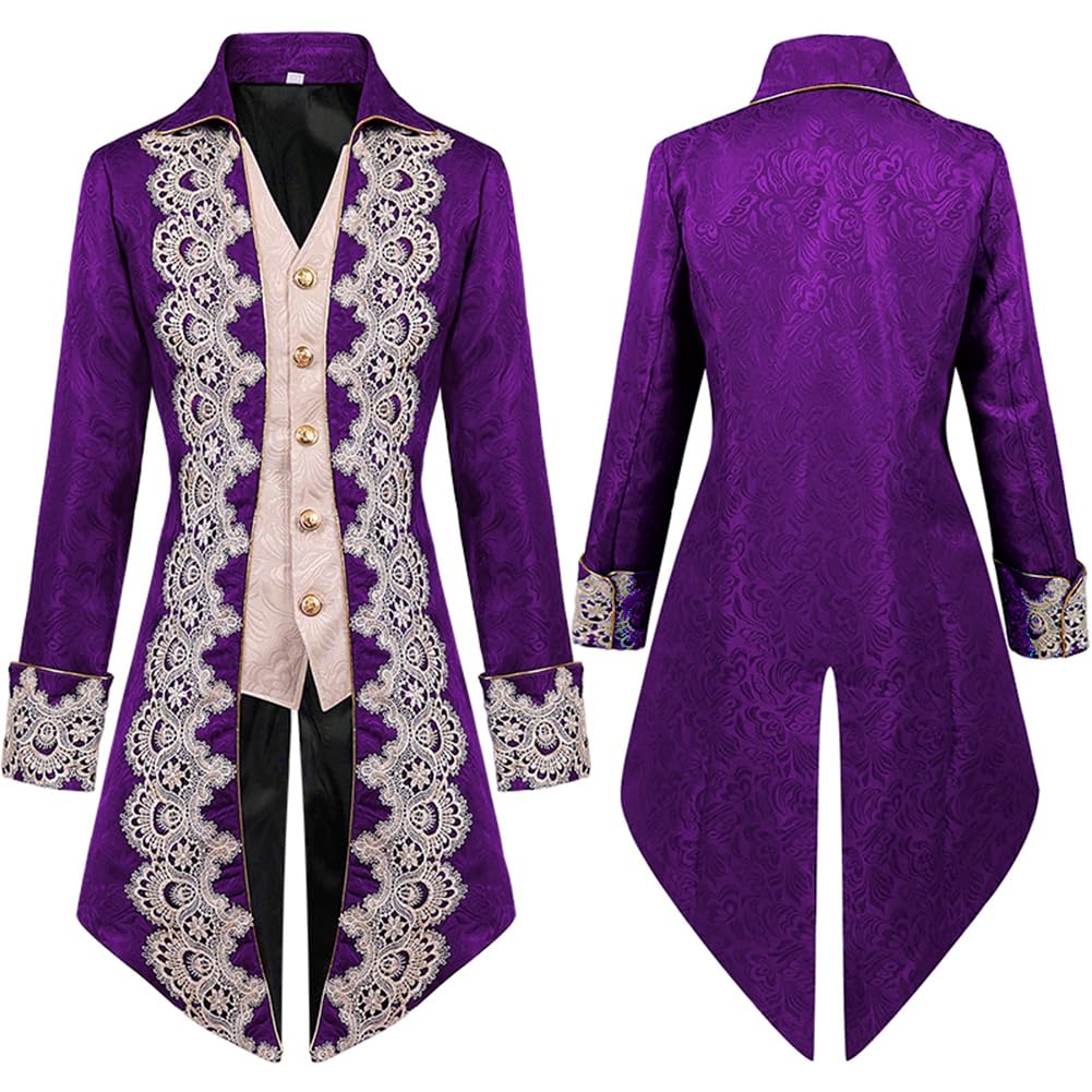 AGYMNX Ropa gótica para hombre, abrigo steampunk frack, vintage, gótico victoriano, chaqueta renacentista, cosplay, disfraz de Halloween, abrigo bordado