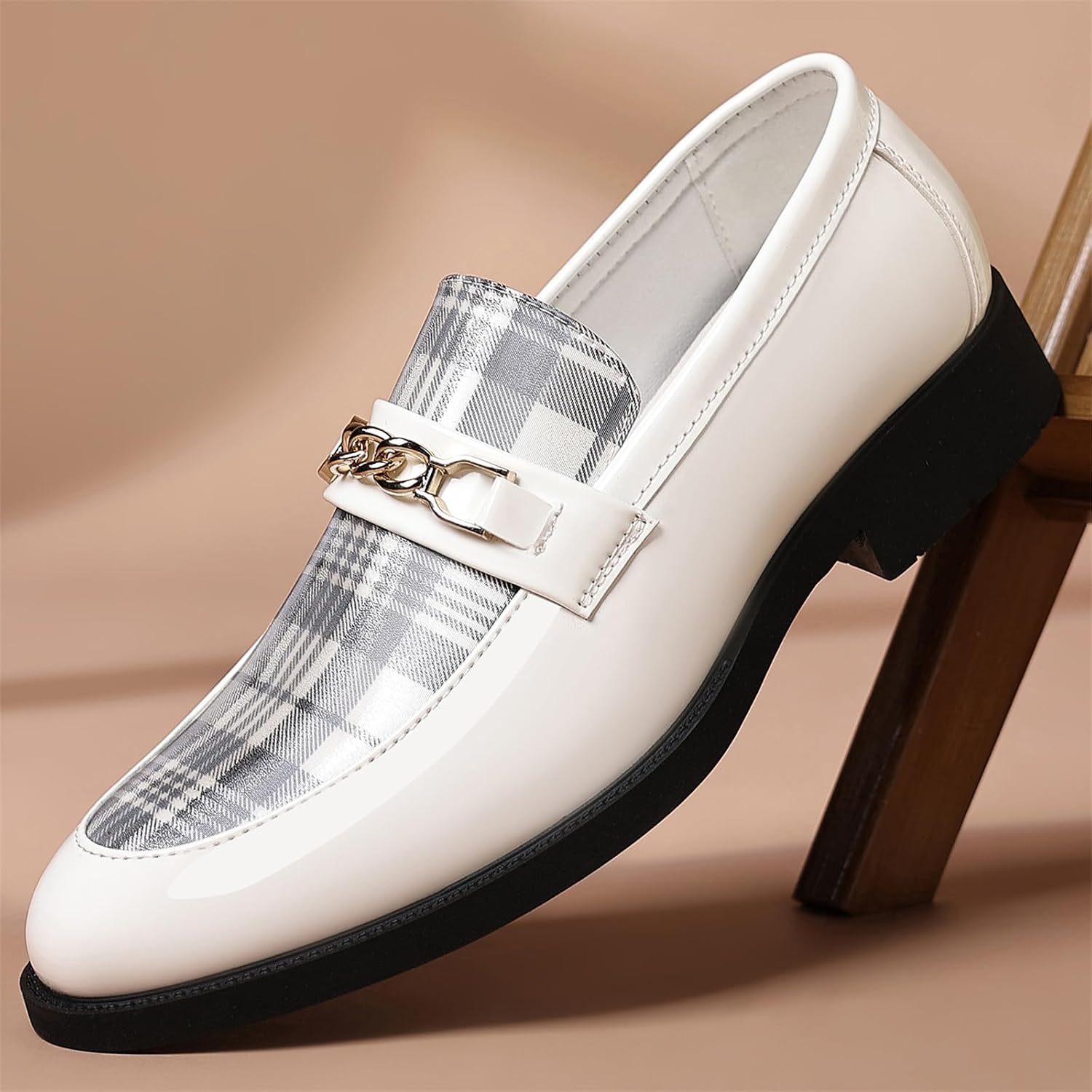 Men's Vintage Patent Leather Buckle Penny Loafers Formal Business Casual Tuxedo Suit Slip On Dress Shoes