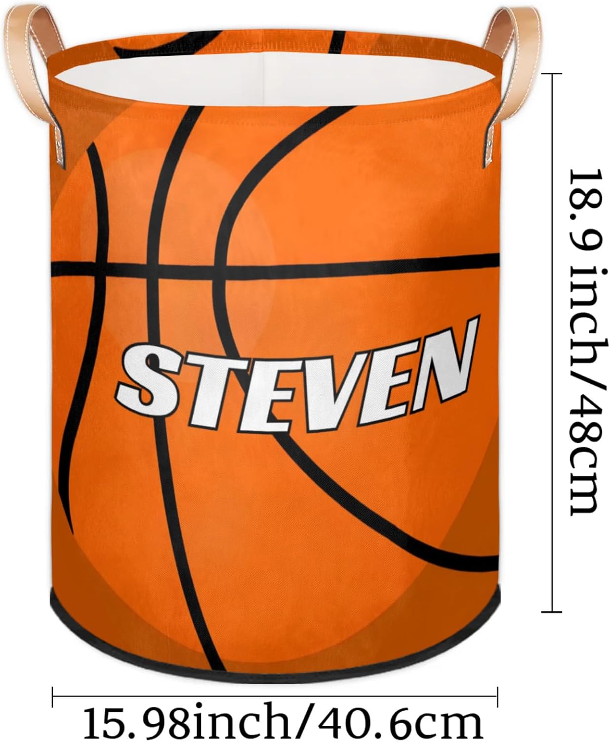Custom Name Large Laundry Basket Basketball Texture Personalized Foldable Waterproof Laundry Hamper Dirty Clothes Toys Storage Bin with Handles