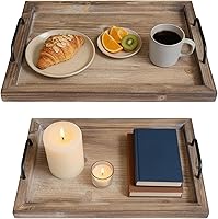 Besti Rustic Vintage Nesting Serving Trays Set of 2 - Farmhouse Wooden Platters with Iron Handles, Distressed Burnt Finish (Lg 16x12x2.5, Sm 13x9x2.5)
