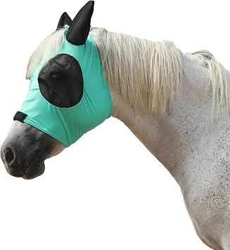 Horse Fly Mask with Large Eye Space & Ears   Super Comfort Stretchy UV Protection, Soft on Skin & Breathable Green Cob