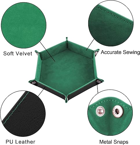Miniatura 3 de SIQUK 4 bandejas de dados hexagonales para dados plegables, de piel sintética, para juegos de dados como RPG, DND y otros juegos de mesa (café,