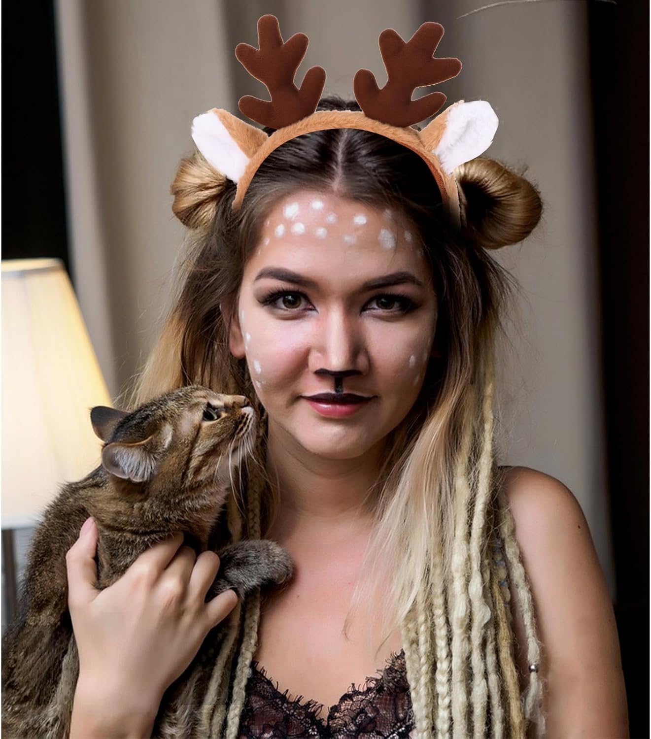 Deer Antlers Headband, Reindeer Antlers Headband for Halloween Christmas Deer Ears Cosplay Costume Party Fluffy Animal Hairband Makeup Face Washing