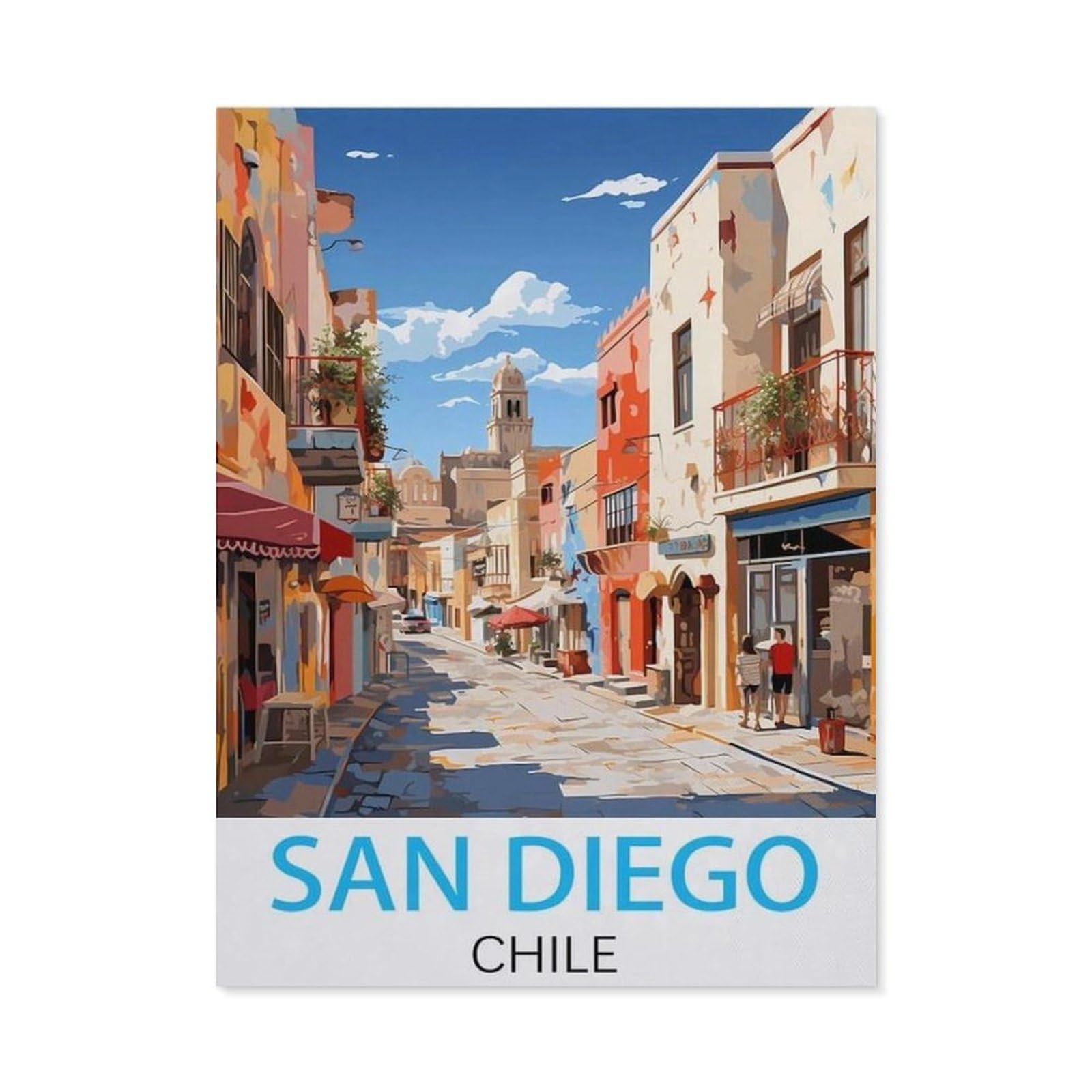 Beayodkp （50 X 60 Cm/19.68 X 23.62 Inches） 5D Diy Full Round Drill Diamond Painting，San Diego Chile Vintage Travel Posters，Embroidery Full Round Diamond Cross Stitch Rhinestone Mosaic Decor Gift-Ci11