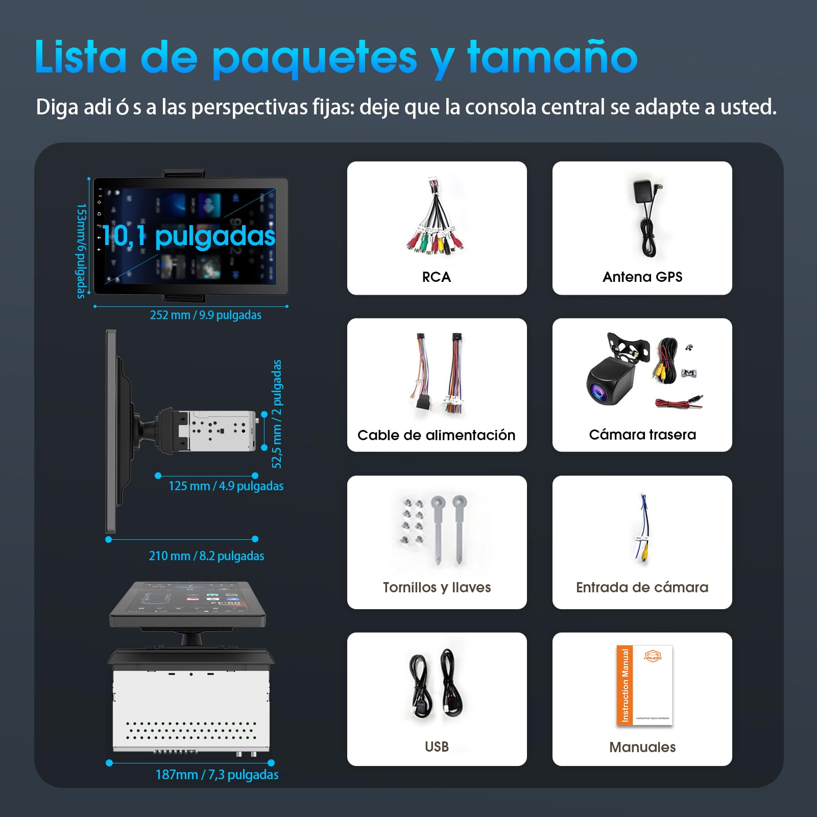 Haudio Estéreo de Coche Giratorio 360°, 1 DIN Radio con CarPlay y Android Auto Inalámbricos, Pantalla IPS 10,1'' con Cámara Trasera 720P, Mirror Link,Control Voz, Radio RDS/FM/AM para Todos los Coches