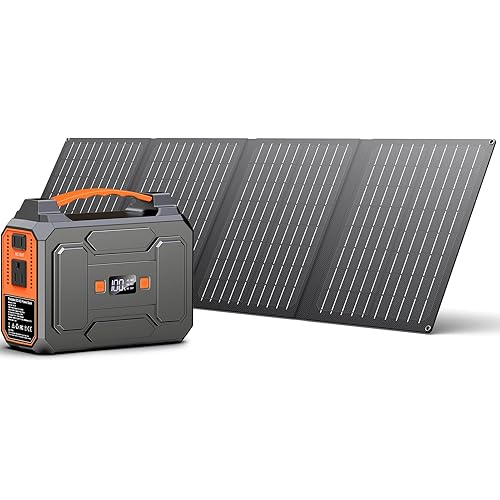 Solar Powered Generator 200W Peak/100W Rated, Portable Solar Generator Power Station with Solar Panels 40W Included, 146Wh Solar Power Bank with AC Outlet 110V for Home Use Camping Outdoor Adventure