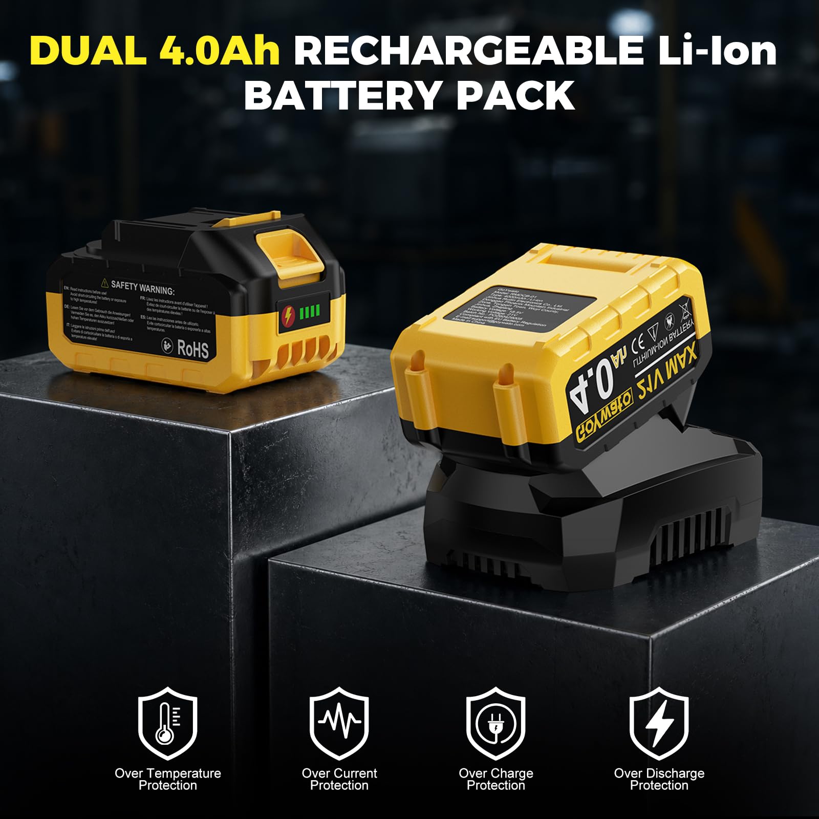 1490 Nm Avvitatore a Impulsi con 2 Batterie 4.0Ah & 6 Bussole, Giallo | 1/2'' Avvitatore ad Impulsi Brushless con Caricabatterie & LED Integrata, Ideale per Auto, DIY e Uso