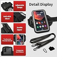 Vista 7 de Soporte para teléfono para correr, caminar y entrenar, brazalete para teléfono celular con mosquetón, bolsa cruzada transparente para teléfono