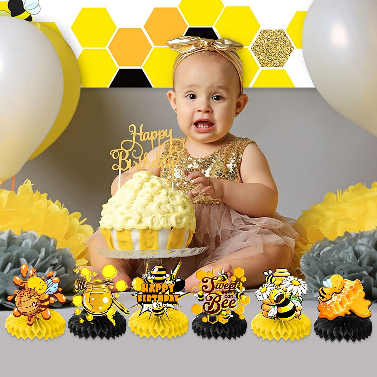 9PCS Bumble Bee Honeycomb Centerpieces Themed Birthday Party Decorations Yellow Animals Bee Centerpiece Table Decoration Party Favors Decor Supplies Gifts for Boys Girls Men Women image 5