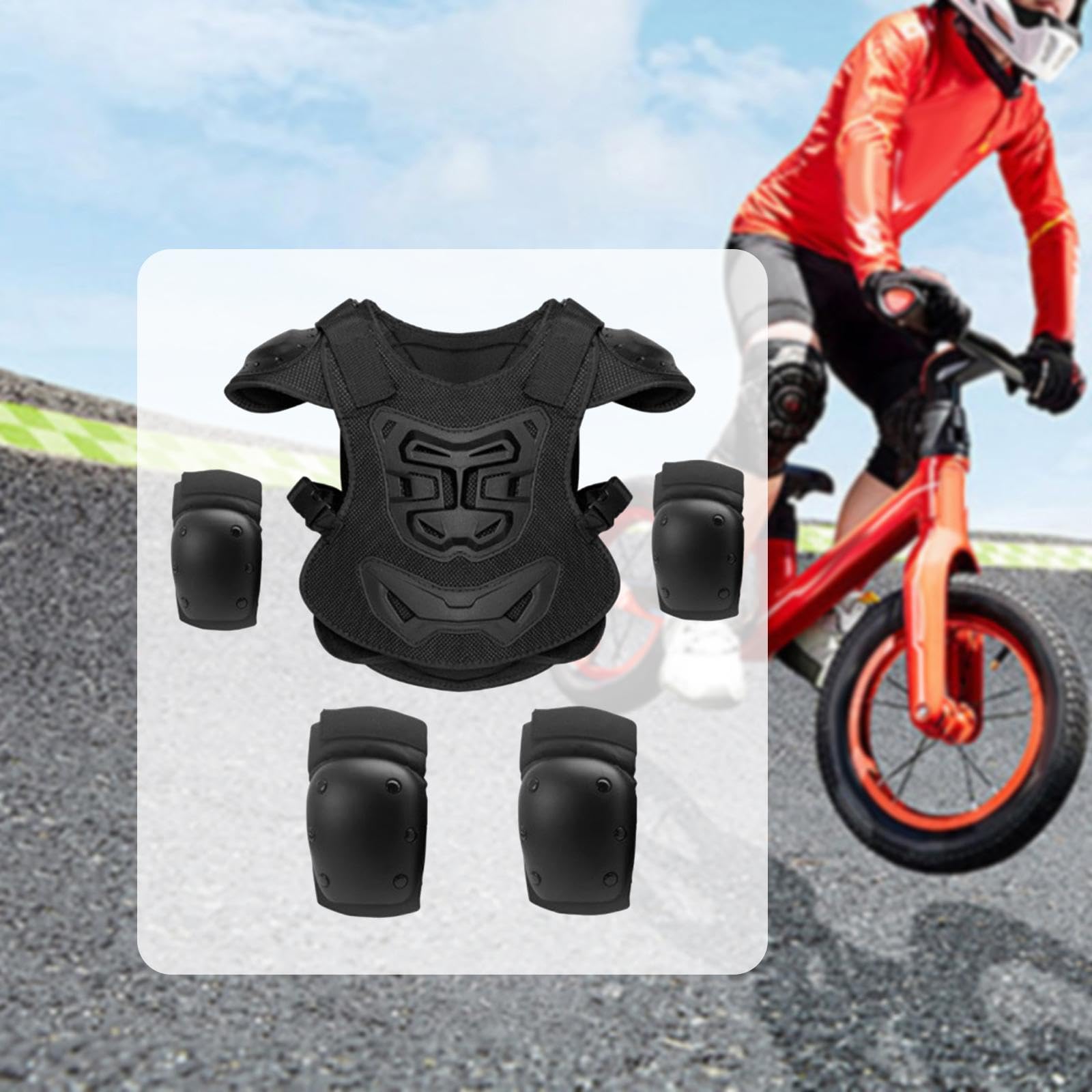 5 Pezzi Pettorina Protettiva Bambino Armatura da Motocross con Ginocchiere E Gomitiere Design Regolabile per vestibilità Comoda Adatto per Motociclis