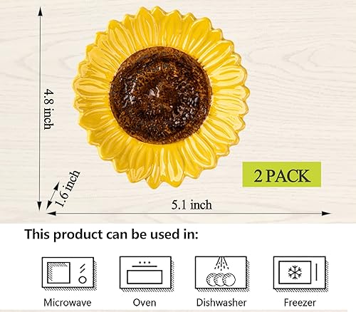 Miniatura 3 de Soporte de cuchara de cerámica en forma de girasol - 2 piezas para estufa y mostrador