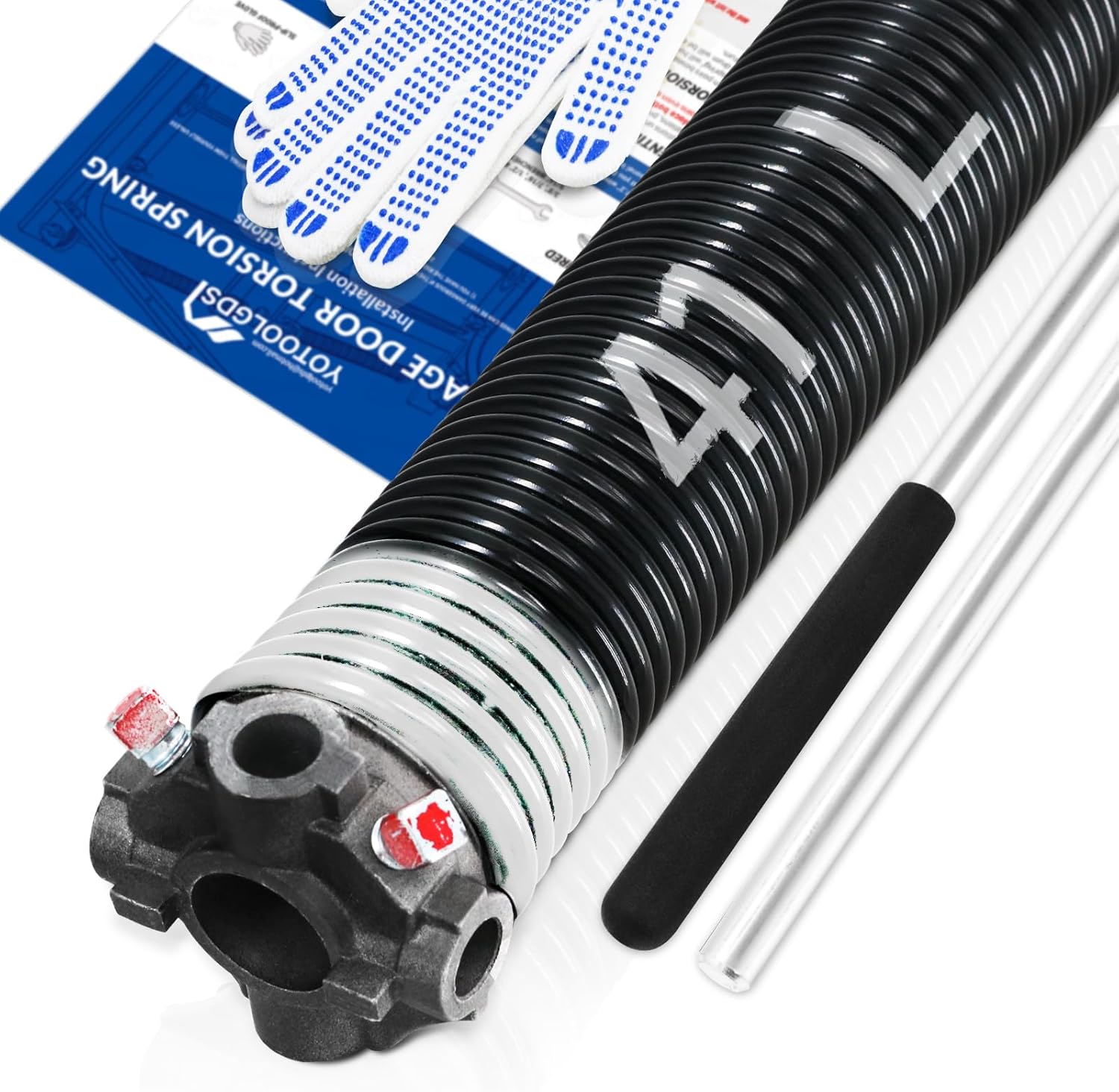 Left Hand Wind?Black Cone?2" Garage Door Torsion Spring with Non-Slip Winding Bars & Gloves, High Precision Electrophoresis Black Coated, for Replacement, MIN 16,000 Cycles (0.295x2''x41'') 0.295X2"X41"-L