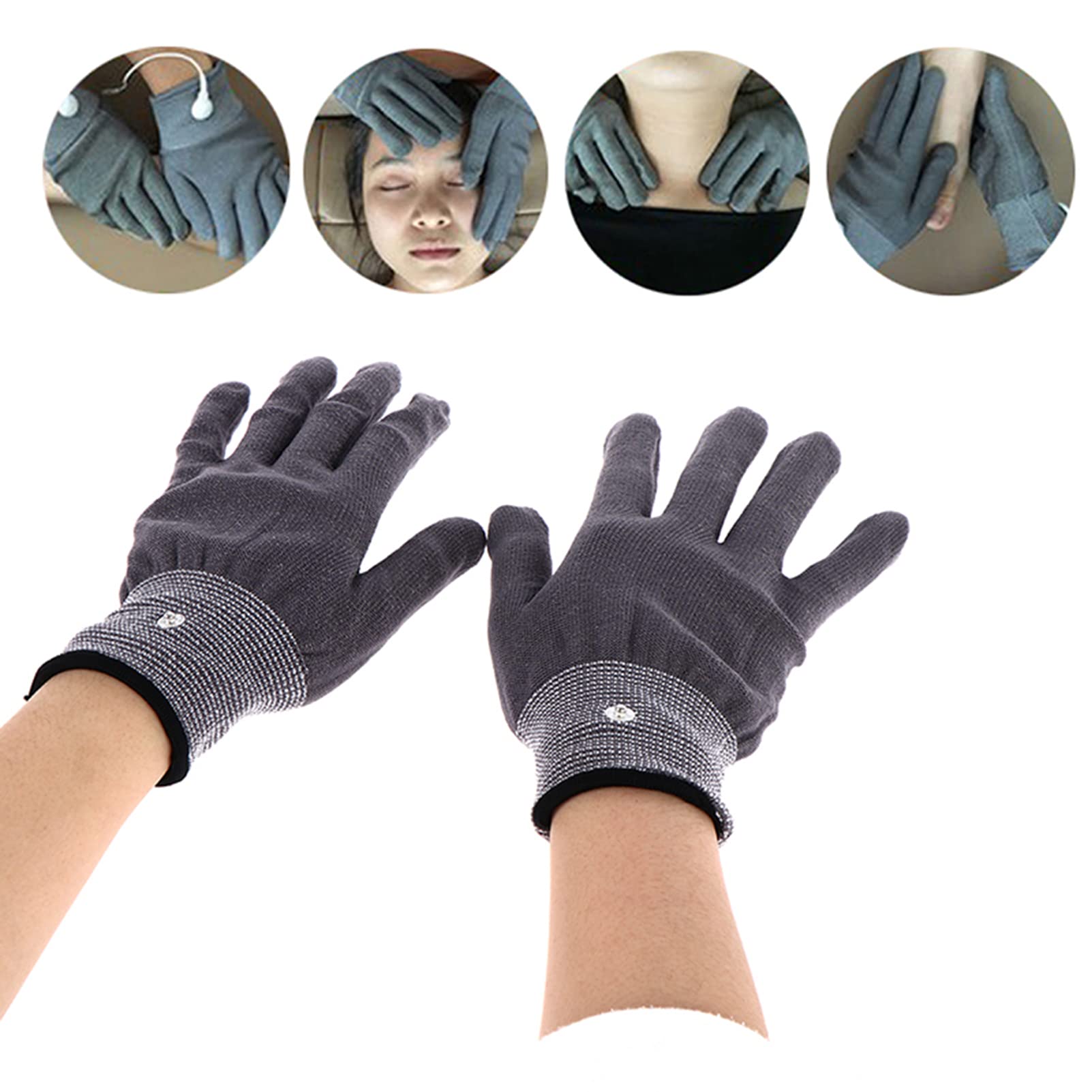 Guantes de electrodos, 1 par de Guantes de Terapia de Masaje con electrodos Conductores para máquina TENS, Cables Conductores de electroterapia para masajeador de Manos, para Artritis, Dedo en gatil