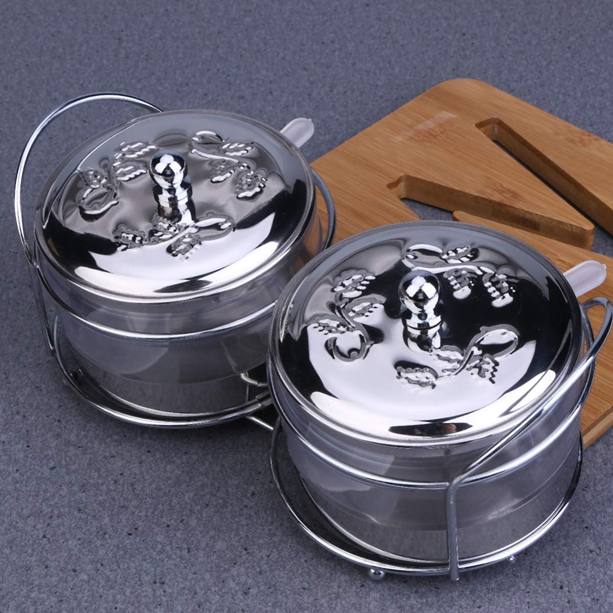 Luxshiny Metal Jar Terrarium Glass Containers Condiment Jars Stainless Steel Condiment Seasoning Container Pots with Spoon and Lids for Kitchen Glass Storage