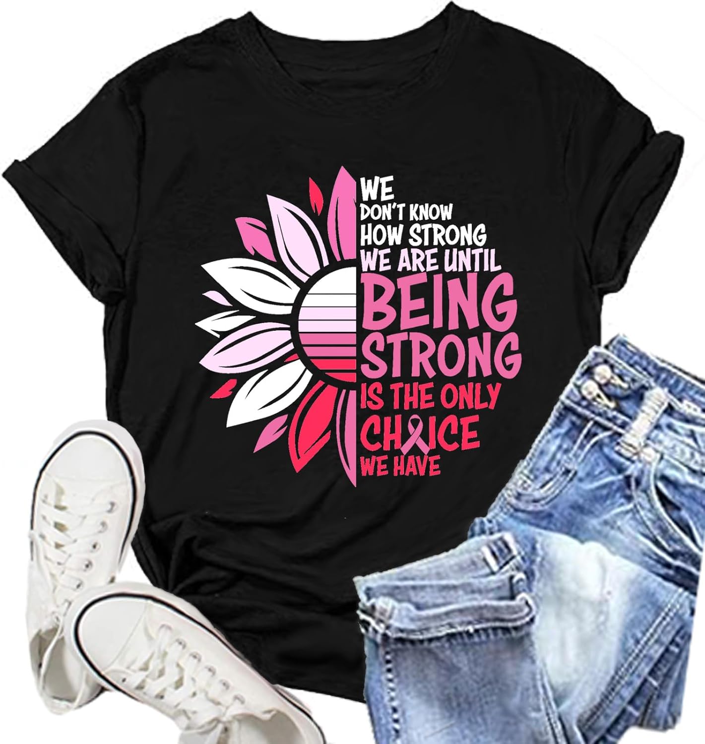 Breast Cancer Shirts for Women Sunflower Pink Ribbons T-Shirt Breast Cancer Awareness Tee Tops