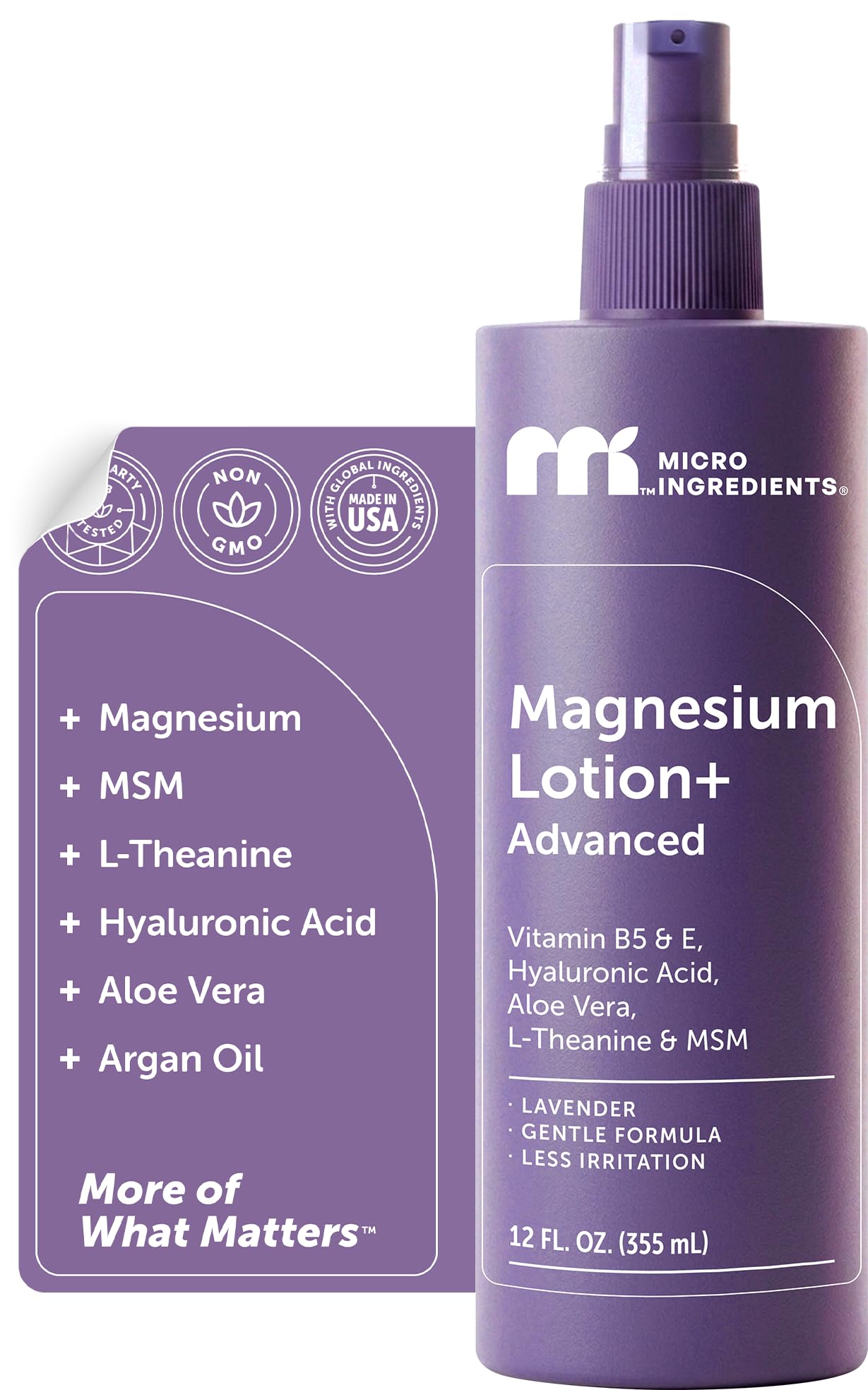 Magnesium Lotion for Sleep & Muscles*, Large 12 fl oz, Lavender | Skin-Friendly, Non-Greasy | Highly Concentrated Magnesium Sleep Cream with Hyaluronic Acid, L-Theanine, MSM* | Kids & Adults