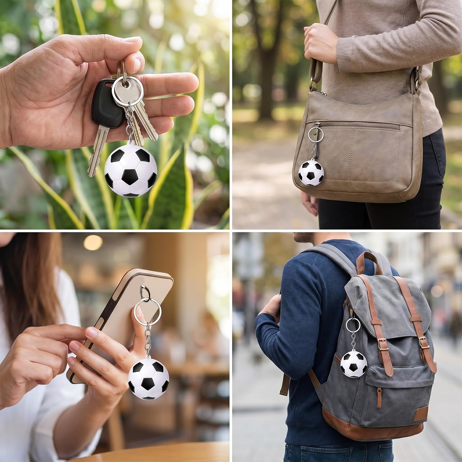 2PCS Soccer Ball Keychain, 3D Mini Soccer Bag Charm Sport Ball Theme for Backpack, Key Ring Gifts for Men, Soccerball Hanging for Cars Backpack