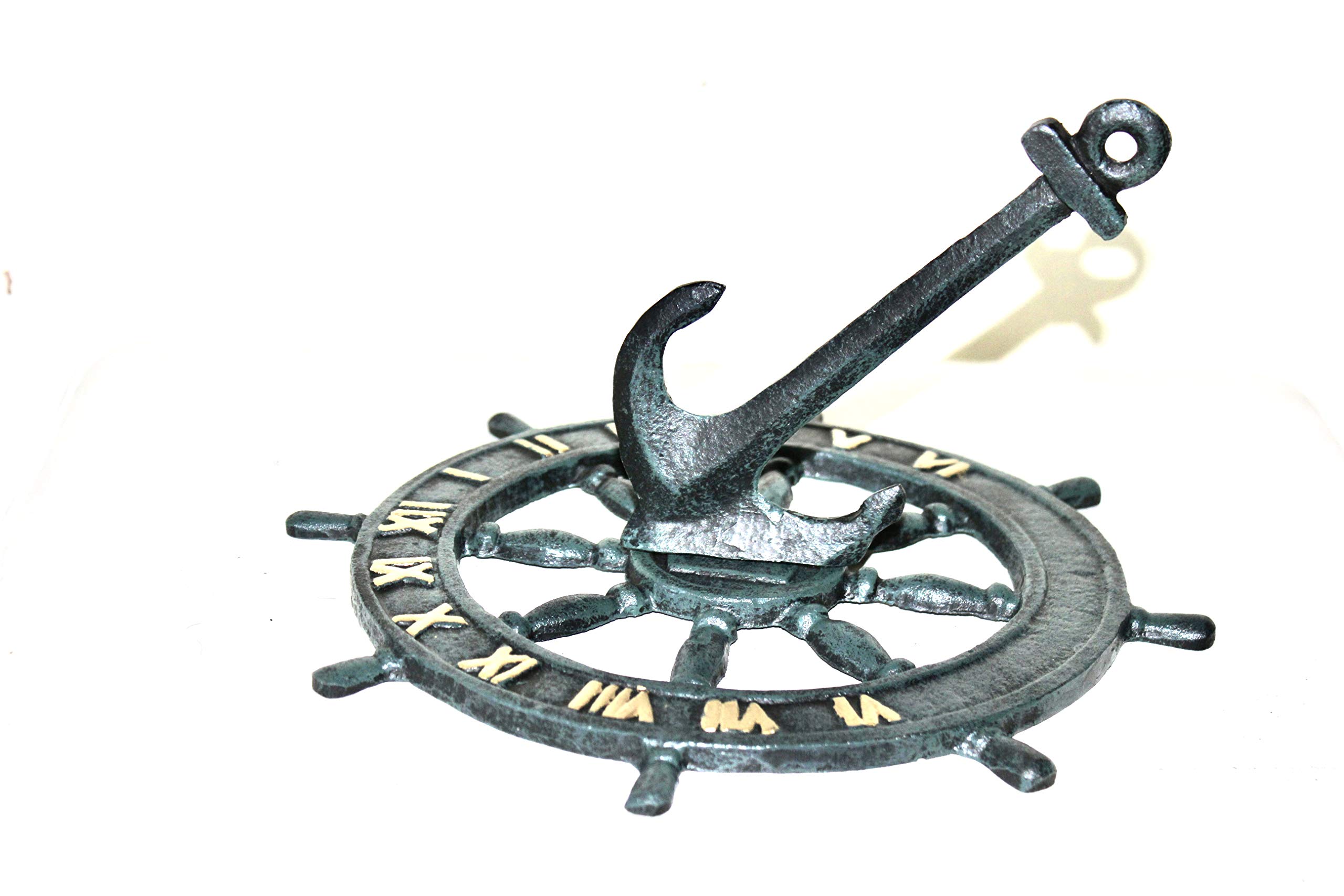 Cadran solaire nautique classique comme une roue de bateau - Décoration de jardin - 24 x 24 cm - Poids 1 kg