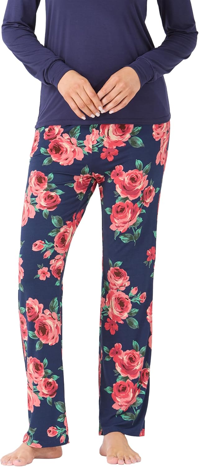 Women's Bamboo Rayon Pajama Set, Long Sleeve Cooling Pjs 2 Piece Soft Loungewear Sleepwear Button Up Lovely Print - Image 4