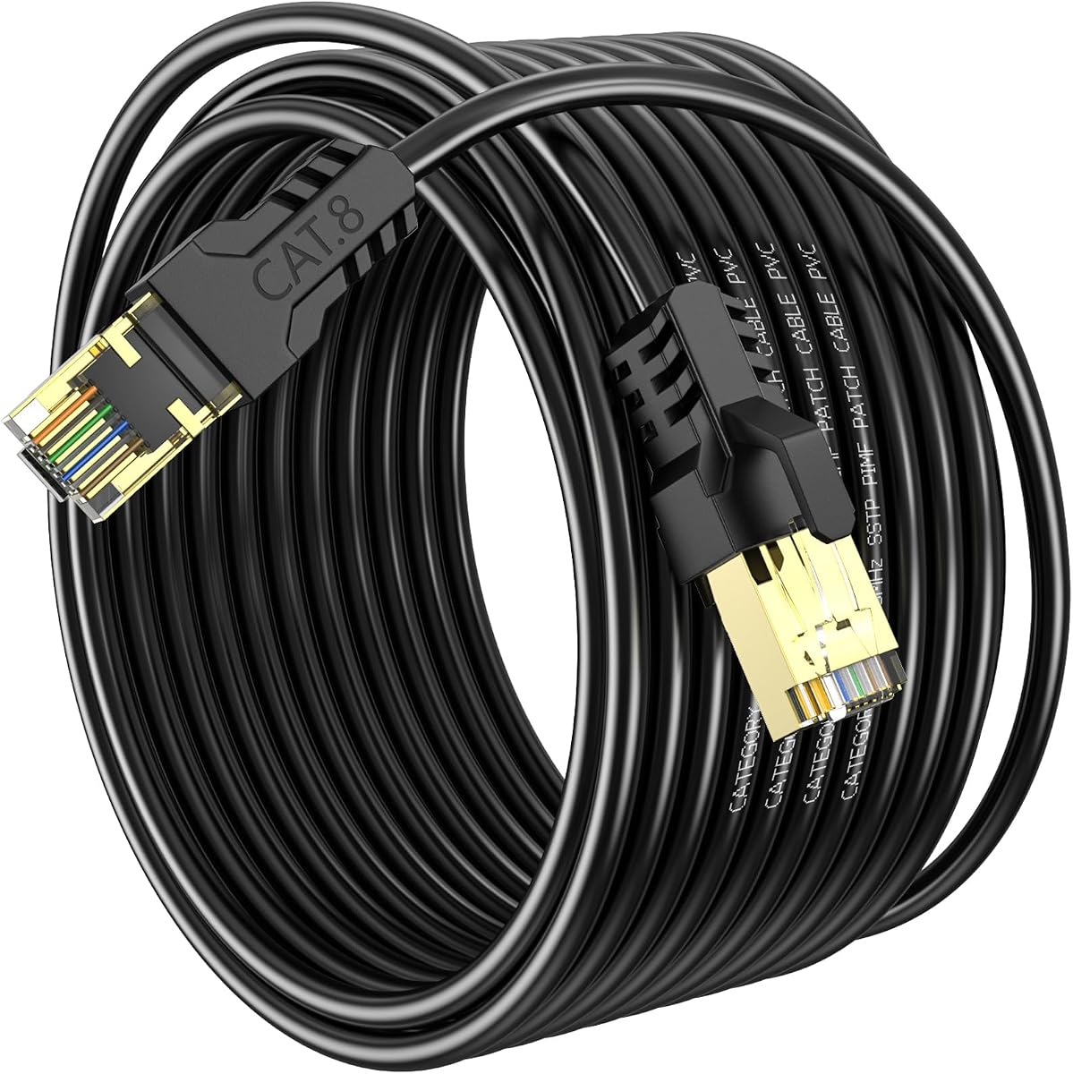 Cat 8 Ethernet Cable 50FT,High Speed 40Gbps,2000Mhz,26AWG,Gold Plated RJ45 Connector,for Outdoor&Indoor,for/PC/Modem/Router/Gaming,Faster Than Cat7/Cat6/Cat5