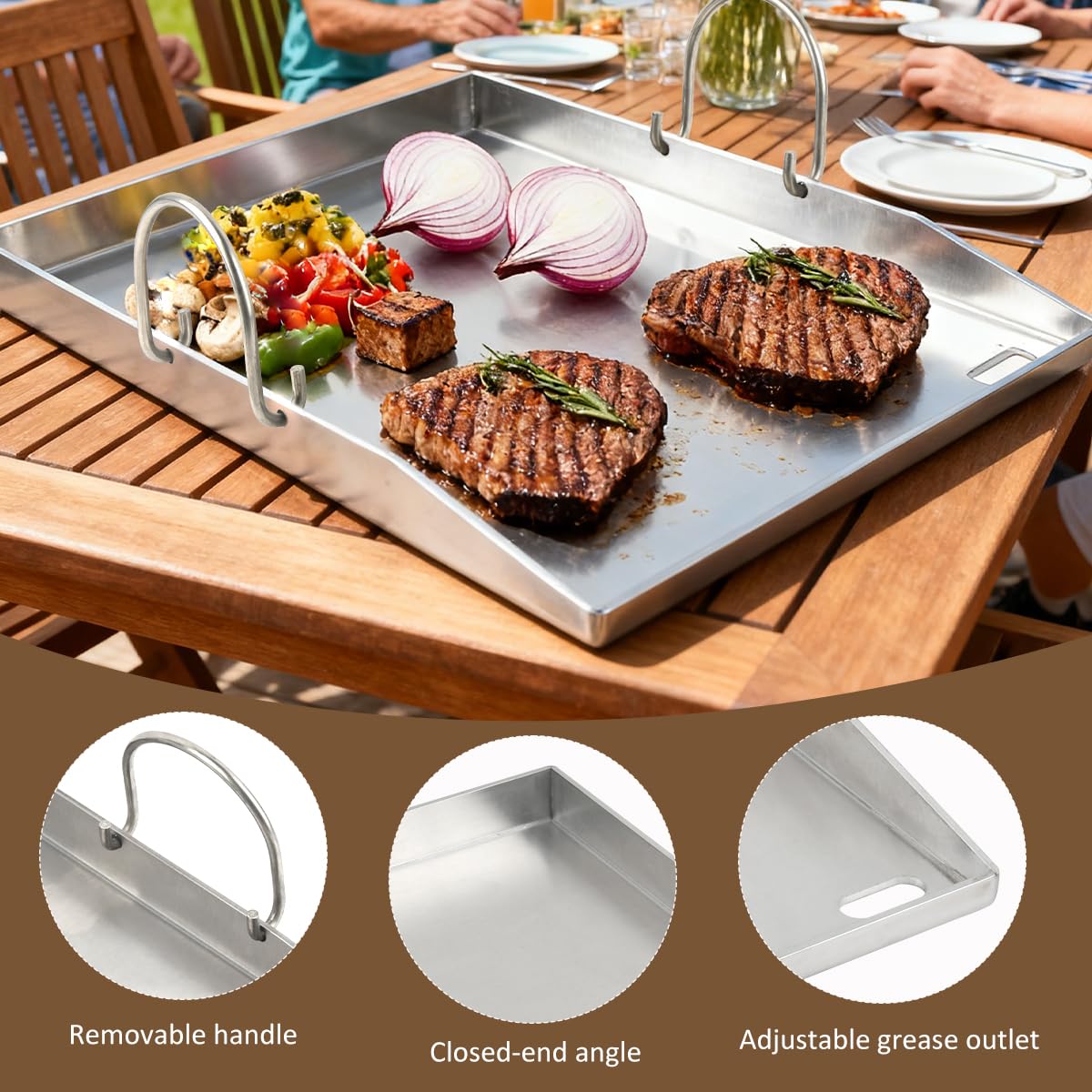 30×4×40cm Plancha Plaque de Cuisson avec 2 Spatules, Plaque de Cuisson en Acier Inoxydable avec Poignée Amovible, Plaque Plancha pour Barbecue Gaz pour Barbecue à Gaz et Barbecue à Charbon