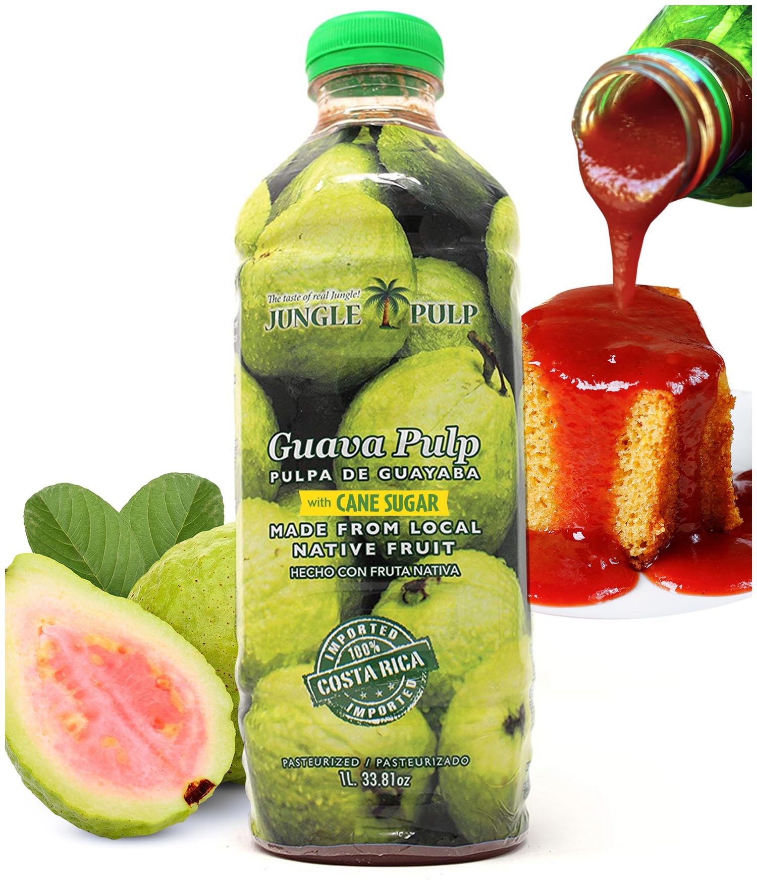 Jungle Pulp GUAVA Puree Costa Rica Blend, Topping, Flavoring, Better than Syrup, for Desserts, Smoothies, Margaritas, Cocktails, Juice and Shakes. 33.81 oz/ 1 Liter.