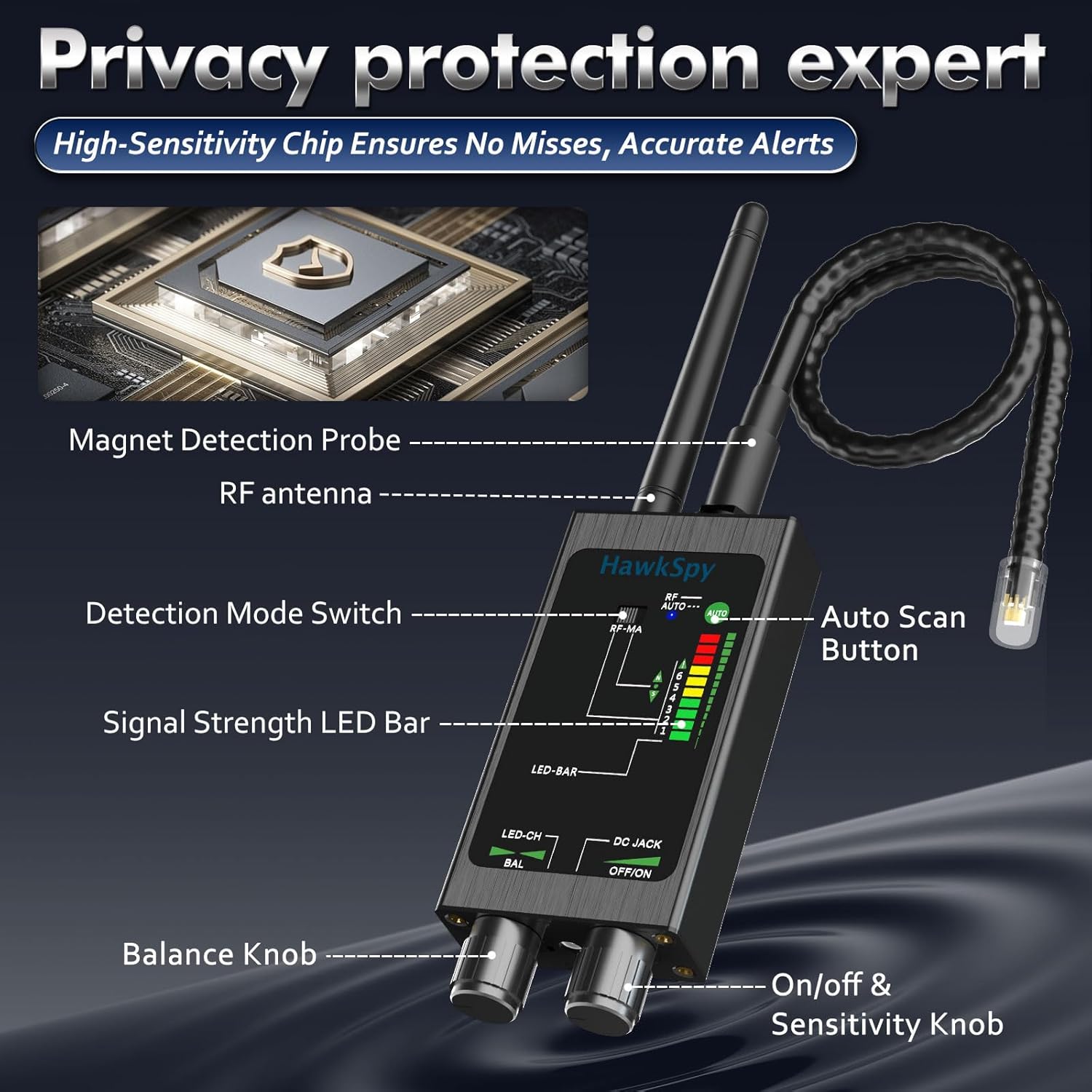 M8000 Hidden Camera Detectors, Bug Detector & Magnetic Tracker Detector – Privacy Protection for Travel, Business, Hotels & Meetings – Auto Detection, Portable Spy Camera Finder(Black) - Image 5