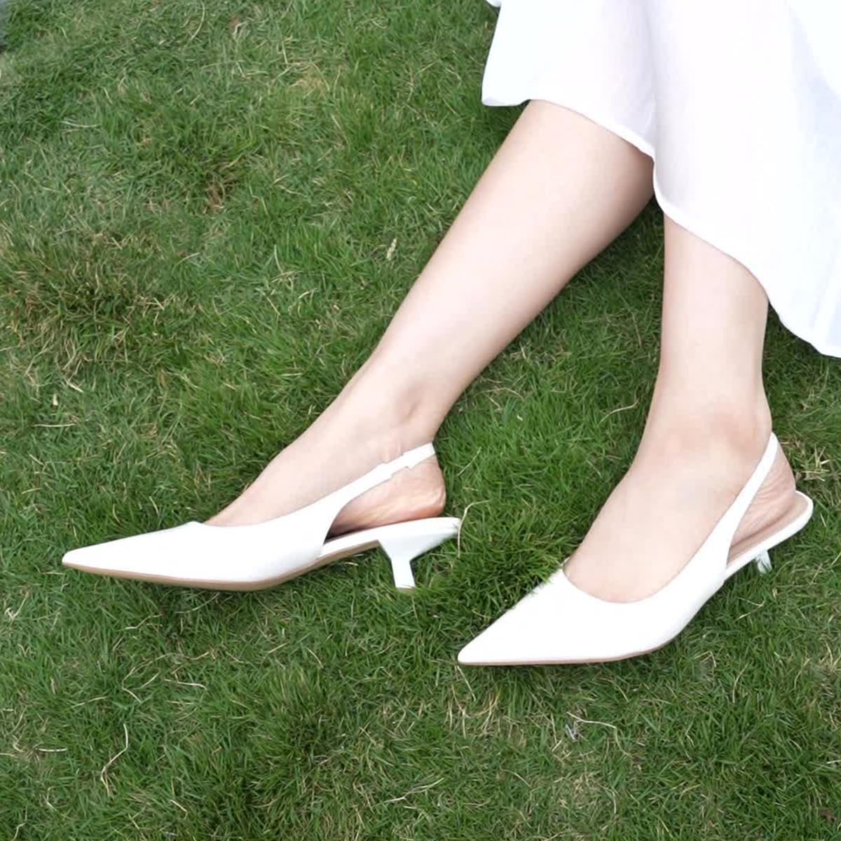 JENN ARDOR Women's Kitten Heel Slingback Pumps - 1.9 Inch Low Heels, Closed Toe Dress Shoes In Cream, Black, Nude & Pink - View #11