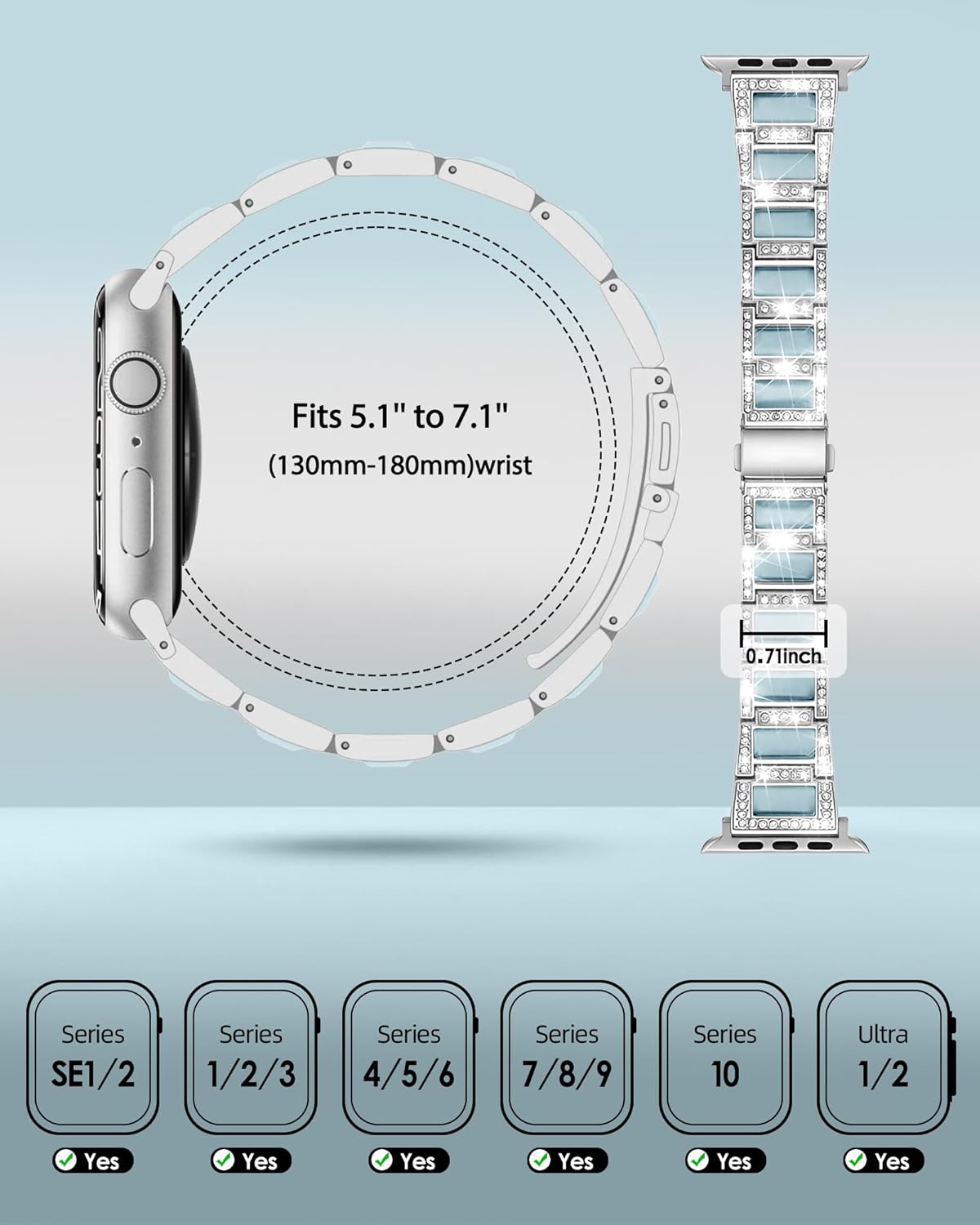 Dressy Silver iWatch Bands for Women - Compatible with Apple Watch Series 10-1/SE/Ultra, Fits 38mm 40mm 41mm 42mm 44mm 46mm - Luxury Designer Bracelet, Bling Jewelry Strap