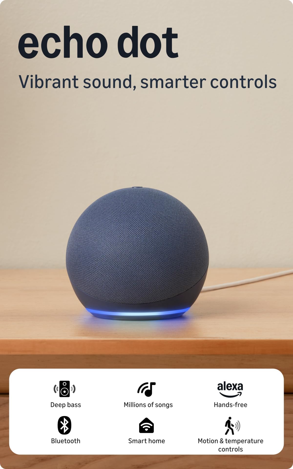 Echo Dot (5th Gen) | Smart speaker with vibrant sound, Motion Detection, Temperature Sensor, Alexa and Bluetooth| Blue