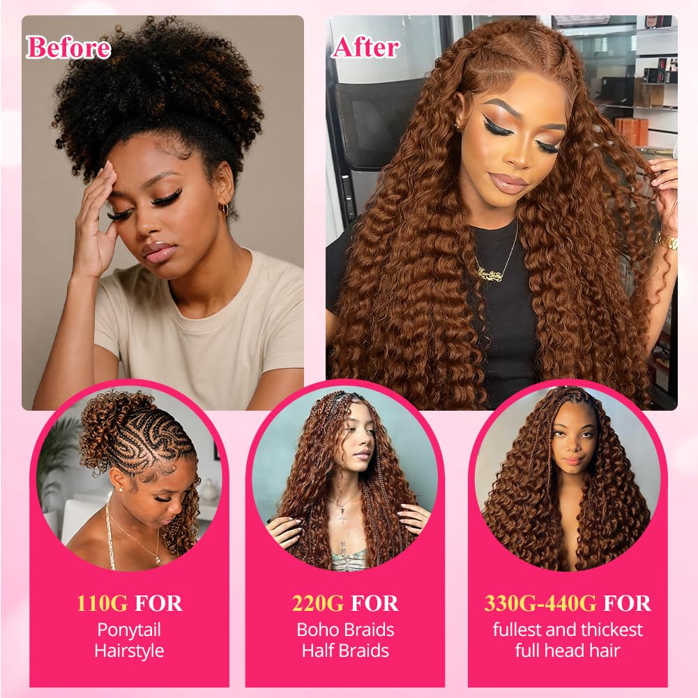 22 Inch Deep Wave Knotless Feather Crochet Human Hair #30 110g