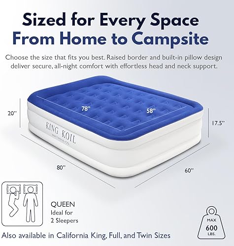 Vista 11 de King Koil - Colchón de aire de lujo tamaño California King con bomba integrada para el hogar, camping y huéspedes - Cama de aire inflable de 16
