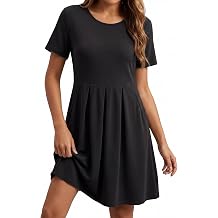 levaca Petite Dresses for Women Short Sleeve Summer Dress Pleated Loose Swing Knee Length Sundress with Pockets 2026 XS-XL