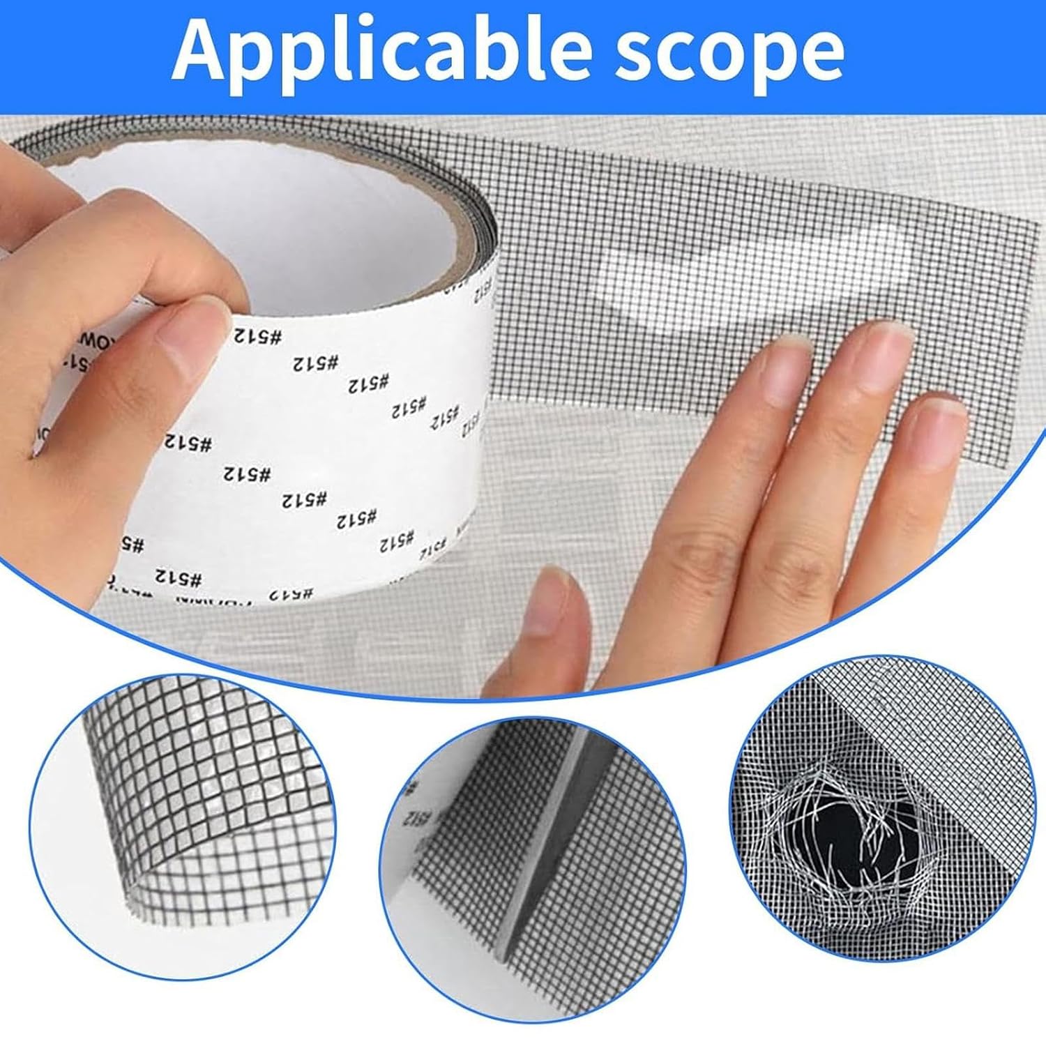 Seamless Mesh Overlay - Window Screen Tape, Individual Fabric for Hole Repair, Weather-Resistant Gauze with Pressure Glue, Hardware Accessory, Patching Tool for Camping Tent, Pool Cage
