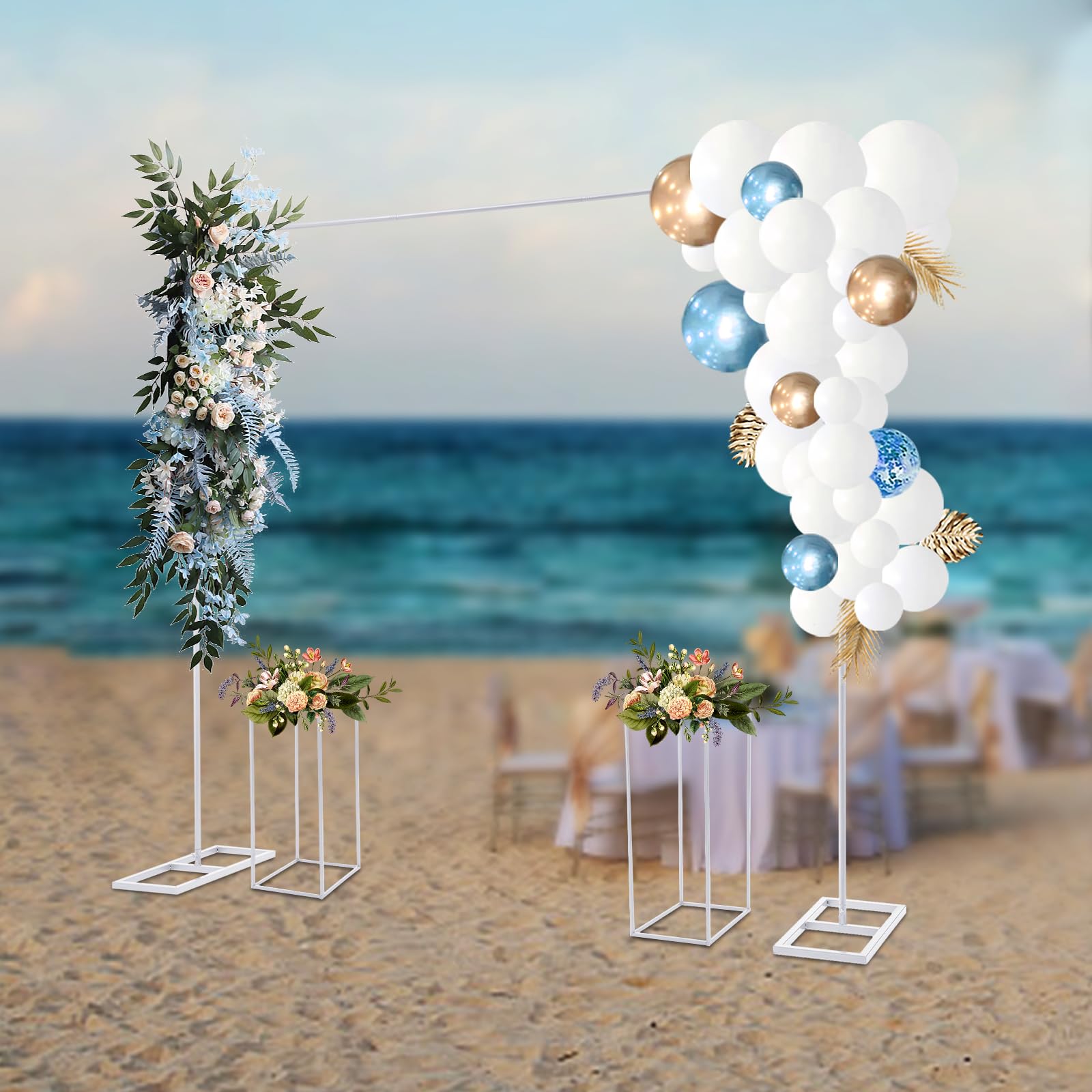 Hochzeitskulissenständer Ballonständer mit 2 Blumenständern Modern Hochzeitsbogen Gestell Verlobung Deko Geeignet für Hochzeiten Geburtstagsfeiern Weihnachtsfeiern Bankette usw (Weiß)